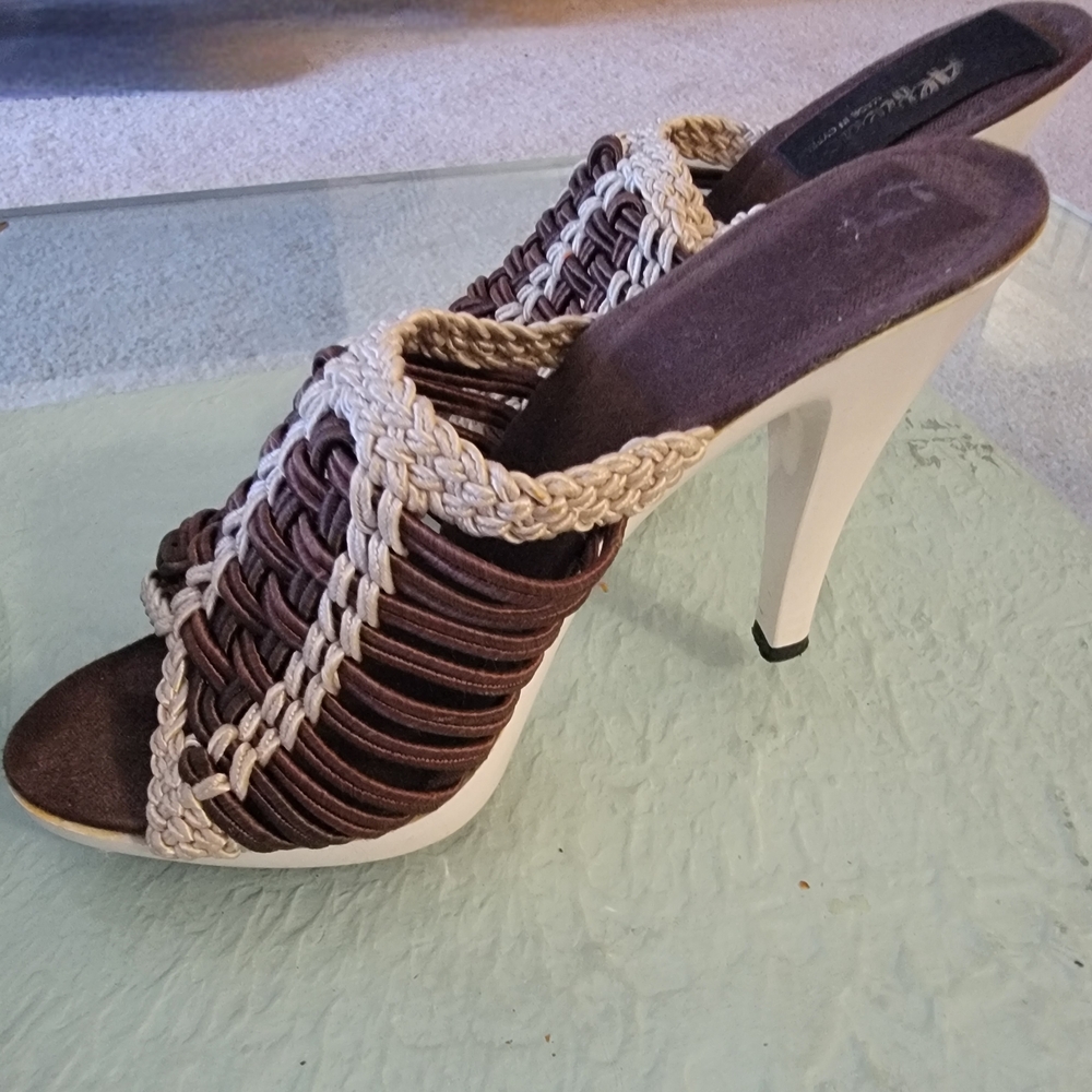 Chic Woven High Heel Sandals in Brown and Cream
